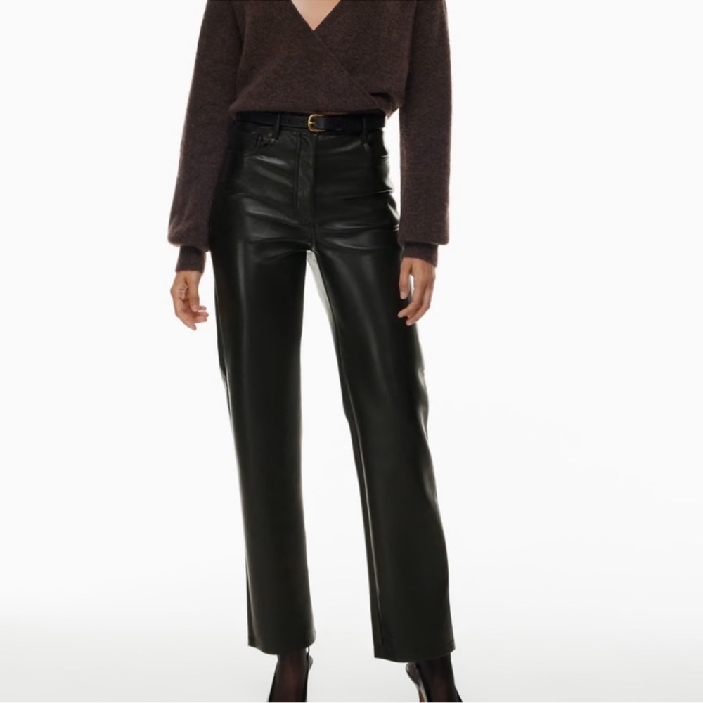 Aritzia The Melina Pant Vegan leather High waisted straight leg in black Sz 4